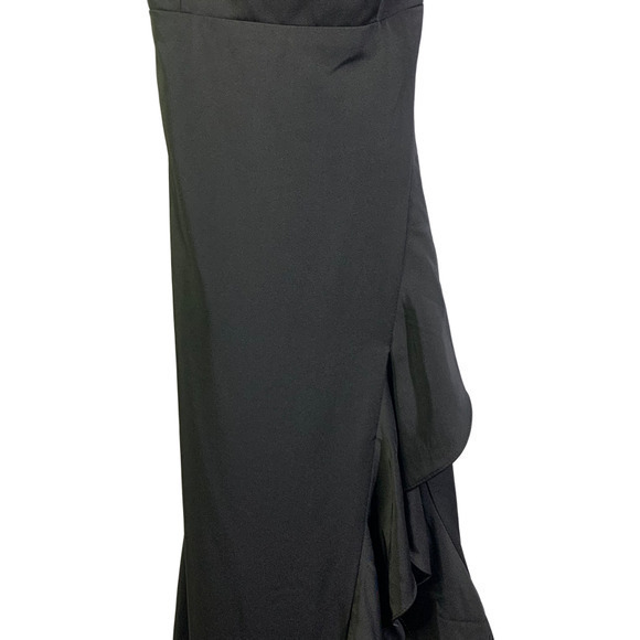 LA FEMME Black Flutter Slit Trumpet Gown - NWT - Picture 11 of 15